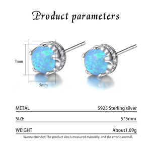 Minimalist S925 Silver Stud <b>Earrings</b> With Blue <b>Opal</b> Stone Claw Setting Classic Women's Jewelry Everyday Wear - Product Image 3