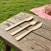 Ensemble de couverts jetables en bambou naturel écologique SanYou, biodégradable, cuillère, fourchette, couteau, fourchette à fruits, logo personnalisé, pour les fêtes, les hôtels