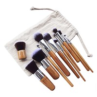 JLY 11 Pcs Pinceaux de maquillage écologiques à manche en bambou, Trousse de cosmétiques portable pour voyage, Pinceau de maquillage portable pour voyage