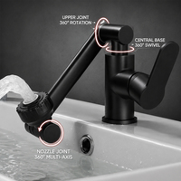 Keran Wastafel Plastik Baja Hitam Matte 360 Derajat Putar Dual Spray Air Panas Dingin Keran Kamar Mandi Keran Air Kartrid Keramik Selang 60cm
