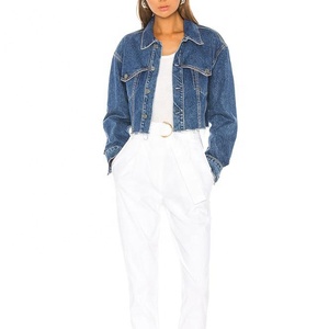 Custom Women Jeans Top Coat Wholesale Puff <strong>Crop</strong> Fashion <strong>Denim</strong> <strong>Jacket</strong> - Product Image 5