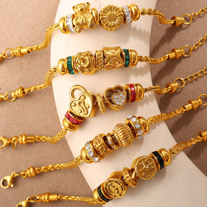 Pulsera de Cierre de Corazón con Cuentas Chapada en Oro Estilo Retro Europeo Americano, Joyería de Regalo Unisex, Diseño de Zodiaco Animal en Aleación de Zinc - Product Image 1