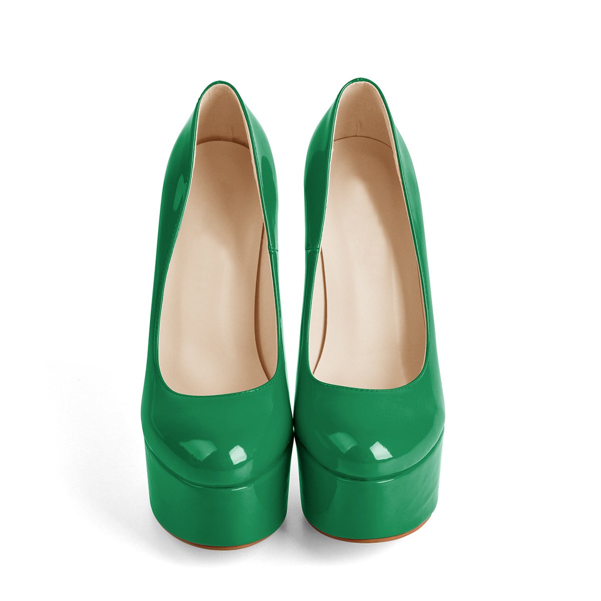 Dark Green Patent Leather Round Toe Platform Stiletto High Heel Pumps for  Women - Fashionable Slip-On Design