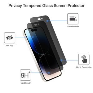 Pelindung layar kaca Tempered, 2 pak HD Anti mata-mata privasi untuk iPhone 11 12 13 14 15 Pro Max Plus - Product Image 2
