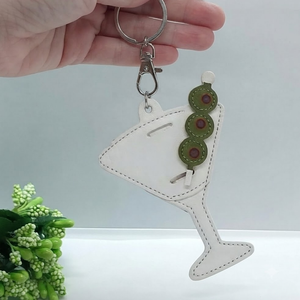 Llavero de cuero PU con forma de copa de Martini, bonito adorno colgante de copa de cóctel, de alta calidad para bolso, regalo, 10x7cm - Product Image 2