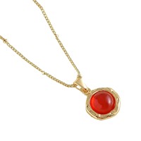 Ensemble collier et pendentif ovale en grenat plaqué or 18 carats en cuivre, style bambou géométrique sportif, accessoire long pour pull, best-seller automne/hiver