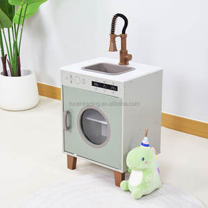 Lavadora y Fregadero de Juguete de Madera para Niños, Color Verde Salvia, Marca Laontessundry, con Grifo Realista y Pantalla Digital - Product Image 4