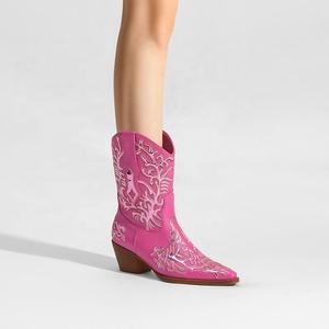 <span class=keywords><strong>Bottes</strong></span> Western Brodé pour Femme, Style Cowgirl, Bout Pointu, Mi-Mollet, Fil Métallique, Confort Hiver, Personnalisable OEM/ODM, Talon 7cm - Product Image 2