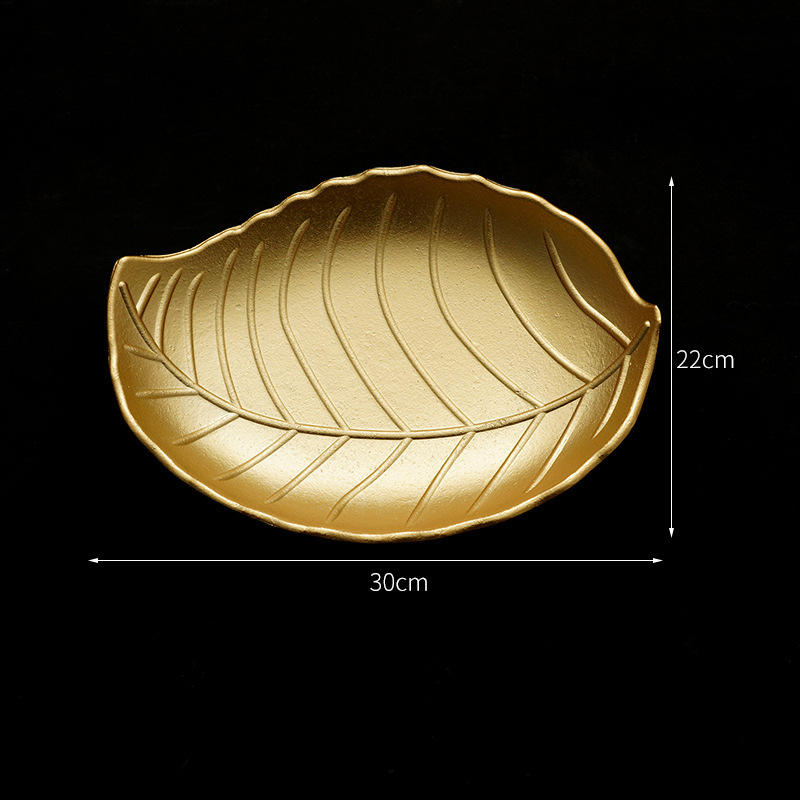 Golden wooden leaf fruit plate large b