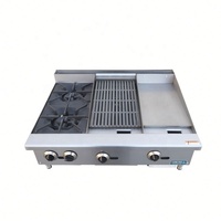Cuisinière à gaz commerciale Core Pro 36 pouces, plaque de cuisson en acier inoxydable, 4 brûleurs, 115000 BTU/h, gril à pierres volcaniques, cuisinière 3-en-1