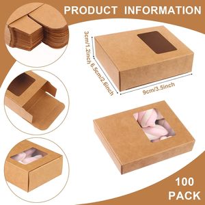 Cajas de Papel Kraft Rectangulares Mini en Color Marrón y Negro para Envasar Jabones, Dulces, Artículos de Fiesta y Regalos, <span class=keywords><strong>con</strong></span> Ventana Transparente - Product Image 2