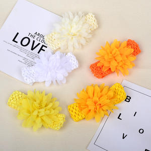 子供用弾性ナイロンシフォンフラワー卸売ターバンナイロンワイドヘッドバンドヘアアクセサリー無地女の子用 - Product Image 5