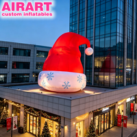 Chapeau de Père Noël gonflable géant avec motif de fleurs de glace pour la décoration de toits de centres commerciaux, décorations gonflables pour les fêtes de Noël