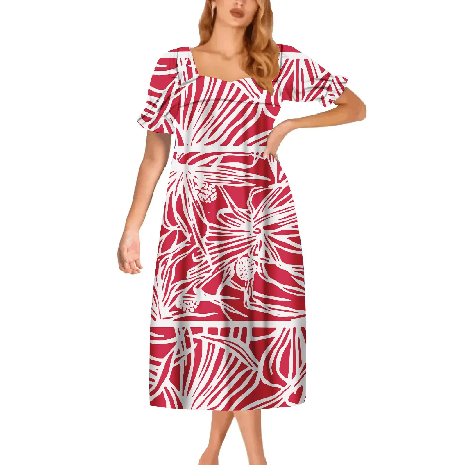 2023年夏卸売価格高級デザインムムスタイルポリネシア女性カジュアルドレスハワイプラスサイズパーティードレススカート