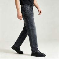 Jean gris anthracite pour homme, pantalon en denim noir délavé, coupe droite, effet usé, cinq poches, décontracté, fabricant OEM, vente en gros