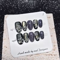 Nouveau produit lancé, étoiles filantes nocturnes, fleurs volantes, yeux de chat perlés, ongles press-on faits à la main