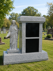 Pierre tombale en granit avec statue de Jésus, style européen traditionnel, monument funéraire - Product Image 1