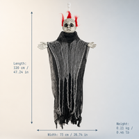 SIPKLR 47'' Fantôme squelette suspendu d'Halloween avec cheveux rouges style punk, accessoire effrayant pour la décoration extérieure de jardin et de maison hantée