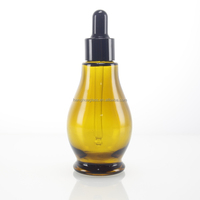 Flacon vide pour huiles essentielles en forme de goutte d'eau, 100ml, 50ml, 30ml, 20ml, 10ml, flacon cosmétique rond en verre ambré avec compte-gouttes