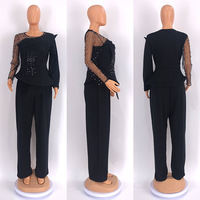 79 Derniers Modèles de Tenues pour Femme, Ensemble Deux Pièces Haut en Maille Épissée Perles Strass et Pantalon Droit Décontracté, Vêtements pour Femme