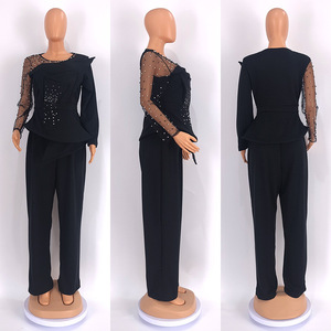 79 Derniers Modèles de Tenues pour <span class=keywords><strong>Femme</strong></span>, Ensemble Deux Pièces Haut en Maille Épissée Perles Strass et <span class=keywords><strong>Pantalon</strong></span> Droit Décontracté, Vêtements pour <span class=keywords><strong>Femme</strong></span> - Product Image 4