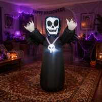 Figurine classique du Grim Reaper en robe noire tenant une faucille, design auto-gonflant, une décoration de jardin emblématique pour Halloween