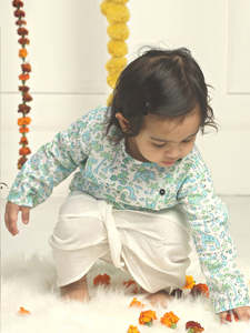 Ensemble Kurta Dhoti en coton imprimé pour bébés garçons, tenue ethnique traditionnelle, vêtements de fête, mariage, tenue confortable pour enfants - Product Image 2