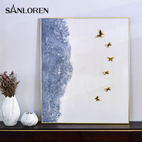 SANLOREN luxe décor à la maison bois émail grand grand Rectangle couleur blanche papillon mur Art salon peinture décorative