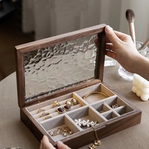 Solid wood and glass dustproof flip-top gold jewelry <b>storage</b> box for necklaces, bracelets, and <b>rings</b>; wooden jewelry <b>storage</b> - Product Image 3