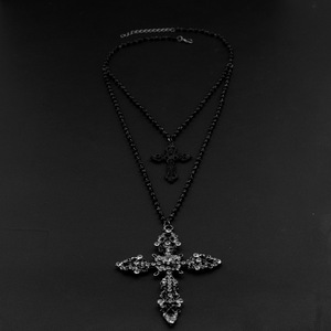 New Exquisite Double Layered Black Cross Pendant Necklace Fashion Unisex's <b>Titanium</b> Steel Necklaces Wholesale Jewelry Trendy - Product Image 3