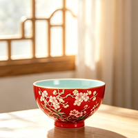 Tasse à thé Kung Fu chinoise traditionnelle en porcelaine rouge vif de qualité supérieure, motif fleur de prunier, résistante à la chaleur et sans danger pour les aliments