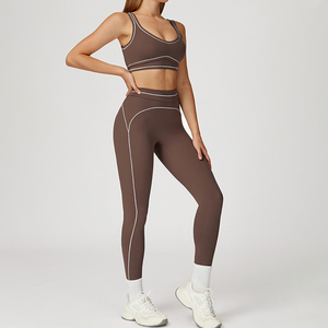 Customized Logo <strong>White</strong> Line 3 Pieces Compression U Neck Elastic Yoga Workout <strong>Sports</strong> <strong>Bra</strong> Running Leggings Fitness Sets for Women - Product Image 3
