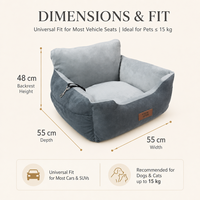 Coussin de voiture pour animaux de compagnie en gros, emballé en boîte, avec boucle de ceinture de sécurité, en peluche grise douce pour chiens de petite et moyenne taille, OEM ODM