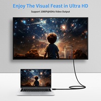 Adaptateur USB Type C vers VGA 1,8 m, gaine en PVC, câble HD 1080P, convertisseur mâle-mâle pour projecteur, ordinateur portable, haut-parleur MP3
