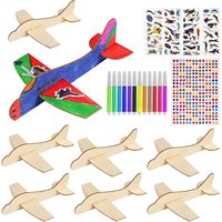 LHJY En gros Avion en bois non fini à peindre soi-même pour enfants, jouet planeur à construire avec marqueurs et autocollants