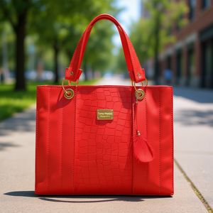 Bolso de Mano Casual para Mujer Fana Mabel, Diseño de Cocodrilo Rojo, Dos Correas, Gran Capacidad, Decoración de Plumas, Uso Diario - Product Image 2