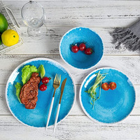 12 PCS Ensembles de vaisselle en mélamine en plastique turquoise moderne Combinaisons de couleurs cyan pour les vacances occidentales