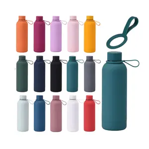 Beauchy Fitness Stainless Steel Water Bottle Small Mouth Vacuum Insulated Double Wall Rubber Painting Flask With Silicone Handle