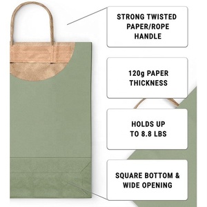 Sac en papier personnalisé en gros, sac en papier cadeau vert avec logo et poignée pour petit produit cadeau - Product Image 5