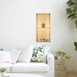 <span class=keywords><strong>Niche</strong></span> <span class=keywords><strong>de</strong></span> douche double en acier inoxydable robuste 12''x24'' à encastrer, finition or brossé, sans carrelage nécessaire - Product Image 4