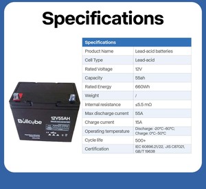 Batterie au plomb-acide Bullcube, prix usine, 12V 55Ah, pour l'énergie domestique, 12.8V GX-1255-LA, batterie au plomb-acide 12V - Product Image 2
