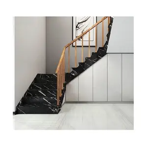 Dekorasi marmer alami Marquina hitam Tiongkok lantai dalam ruangan batu langkah dipoles dan tangga