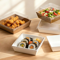 Boîte à lunch jetable en carton blanc biodégradable personnalisée en usine avec couvercle transparent en PET pour pâtisserie, gâteau, salade, emballage à emporter