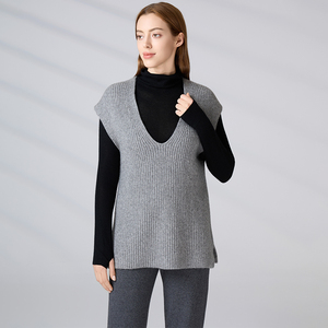 OEM ODM Custom Logo Loose Fit <b>Pullover</b> Fall Winter Layering Women Wool Blend Sleeveless <b>Sweater</b> V Neck Ribbed Knit Vest - Product Image 3