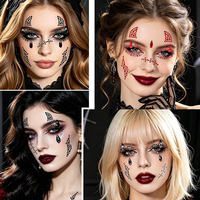 Autocollants de bijoux pour le visage d'Halloween, autocollants adhésifs en strass rouge et noir, cristaux pour les yeux, le corps et le visage, pour les fêtes et le maquillage de festival