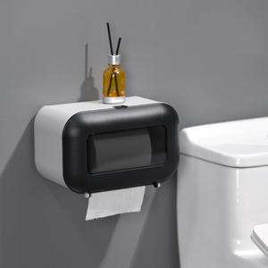 Porte-papier toilette mural moderne rectangulaire, sans perçage, boîte à mouchoirs de salle de bain, distributeur de rangement multifonctionnel - Product Image 1