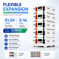 Système de stockage d'énergie solaire photovoltaïque 16,08 kWh 51,2 V 314 Ah LiFePO4 empilable CAN pour installation résidentielle hors réseau