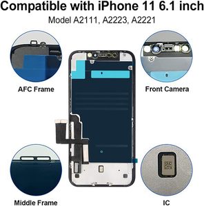 Écran LCD de remplacement pour téléphone portable <span class=keywords><strong>11</strong></span> 6,1 pouces avec cadre et <span class=keywords><strong>kit</strong></span> de réparation A2111/A2223/A2221, adhésif étanche et verre trempé - Product Image 3