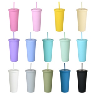 Gobelet personnalisé avec logo, 22 oz, en plastique, à double paroi, réutilisable, pour bubble tea, gobelet mat avec paille - Product Image 1