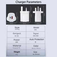 Cargador de Pared USB con Adaptador de Carga Rápida GaN PC 20W PD QC3.0, Resistente al Fuego, Venta al por Mayor de Fábrica, para Teléfonos Inteligentes, Tabletas, Computadoras Portátiles, Universal